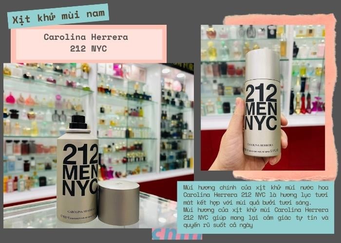 Xịt khử mùi nước hoa nam Carolina Herrera 212 NYC